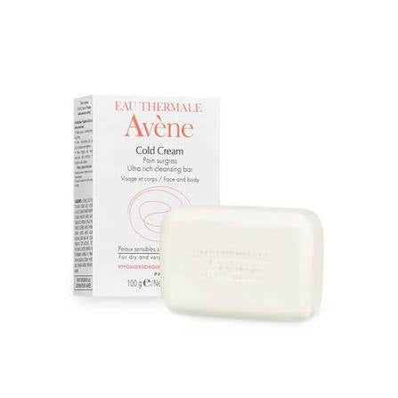 صابون أفين كولد كريم (Avene Cold Cream Soap) لتنظيف وترطيب البشرة الجافة والحساسة. 