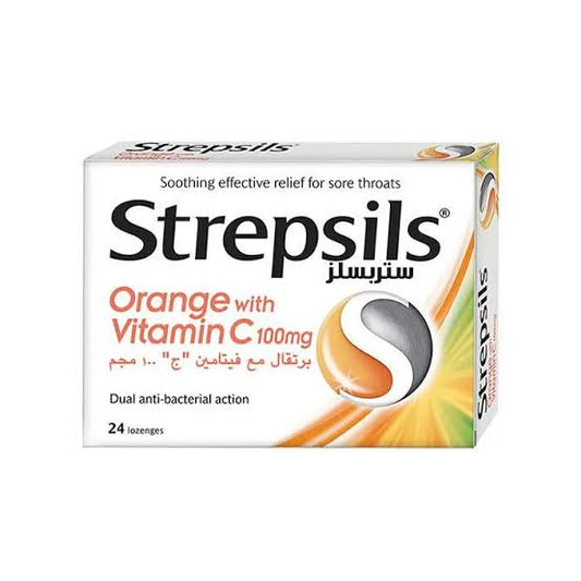 أقراص استحلاب للحلق من ستريبسلز (Strepsils)بالبرتقال مع فيتامين سي